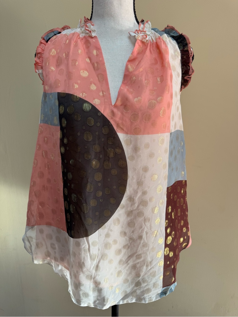 Maeve Colorblock Coral and White Polka Dot Sleeveless Camisole